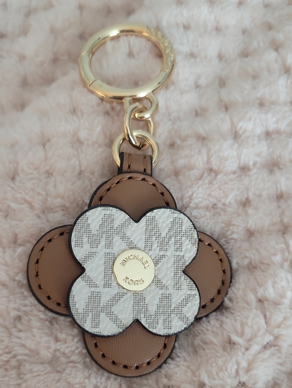 Michael Kors Brown & White Floral Logo Keychain Charm